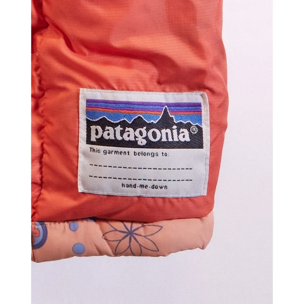 Patagonia Vest Girls XL Goose Down Puffer Flowers Print Orange‎ Floral Full Zip